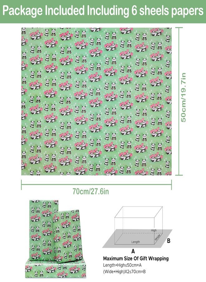 AircooL Panda Wrapping Paper for Kids Boys Girls, Cute Panda with Tulip Flower and Bamboo Gift Wrapping Paper 6 Sheets Foled Flat 20x30 Inches per Sheet, For Birthday Wedding Baby Shower - Image 2
